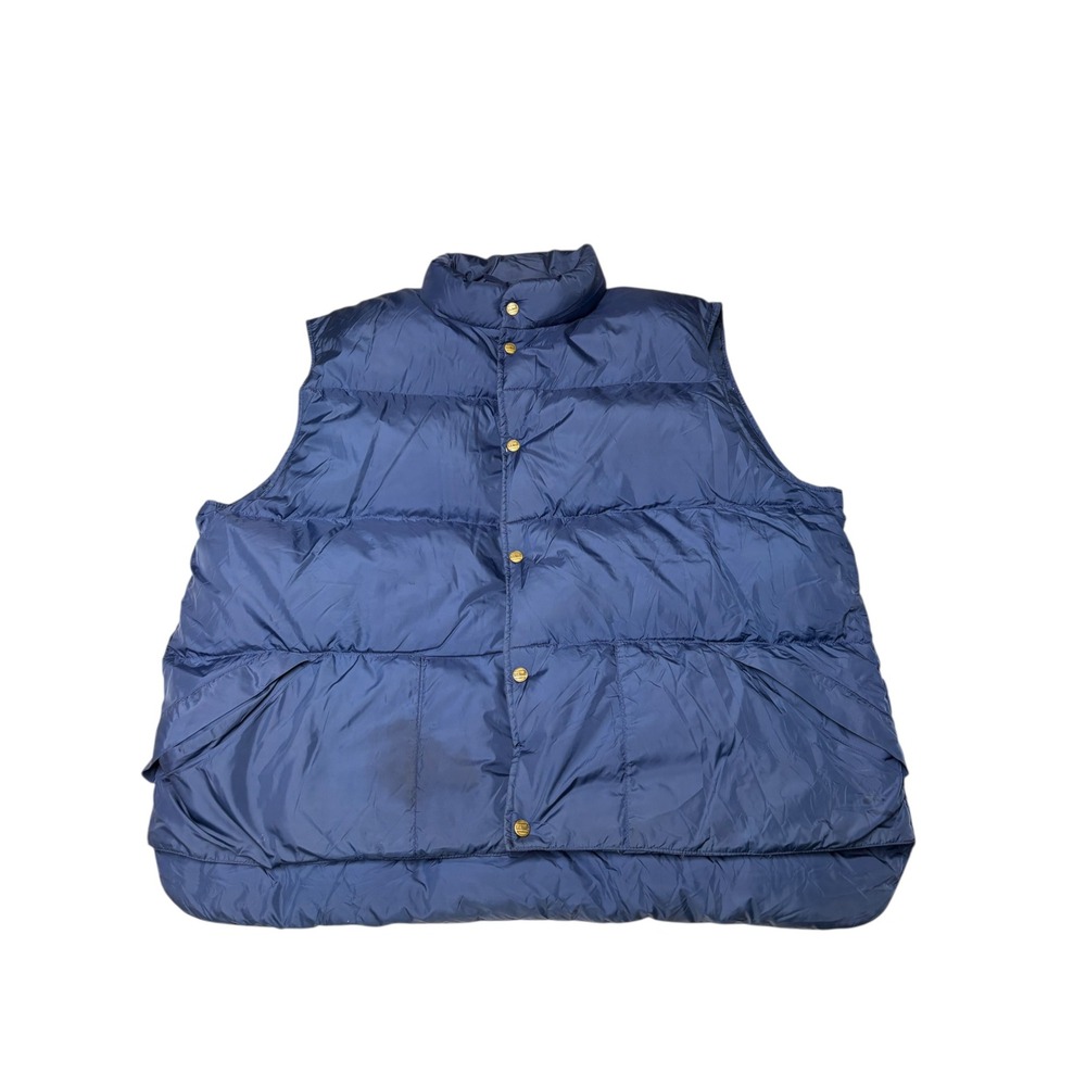 Vintage LL Bean Mens Puffer Vest Navy Blue Collared Quilted Insulated Size Large